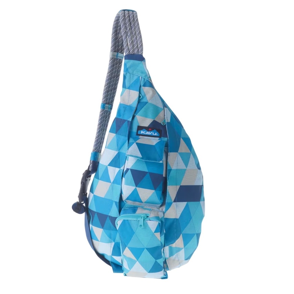 KAVU Rope Sling Bag Tex Tile Blue Geometric Crossbody Backpack 944-1023 EUC